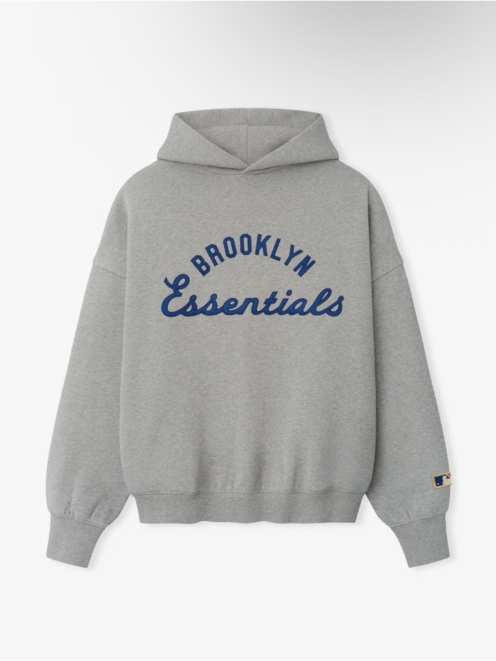 Fear of God x Essentials Grey Hoodie with Navy 'Brooklyn Essentials' Script